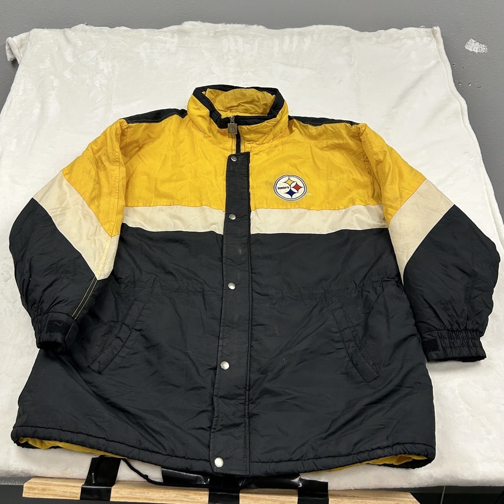 NFL Game Day‎ Puffer Jacket Mens XXL Black Yellow Steelers Vintage Colorblock